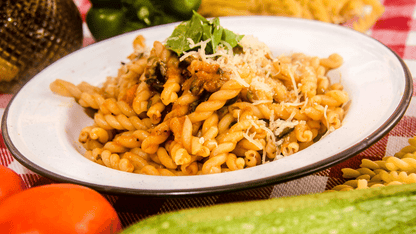 Gemelli pasta with anchovies, tomato and mascarpone 