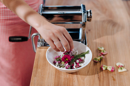 Homemade Pasta Dough with Edible Flowers