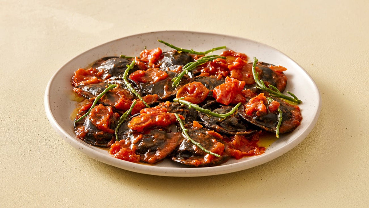 Crab & chilli ravioli with tomato sauce, samphire – Pasta Evangelists